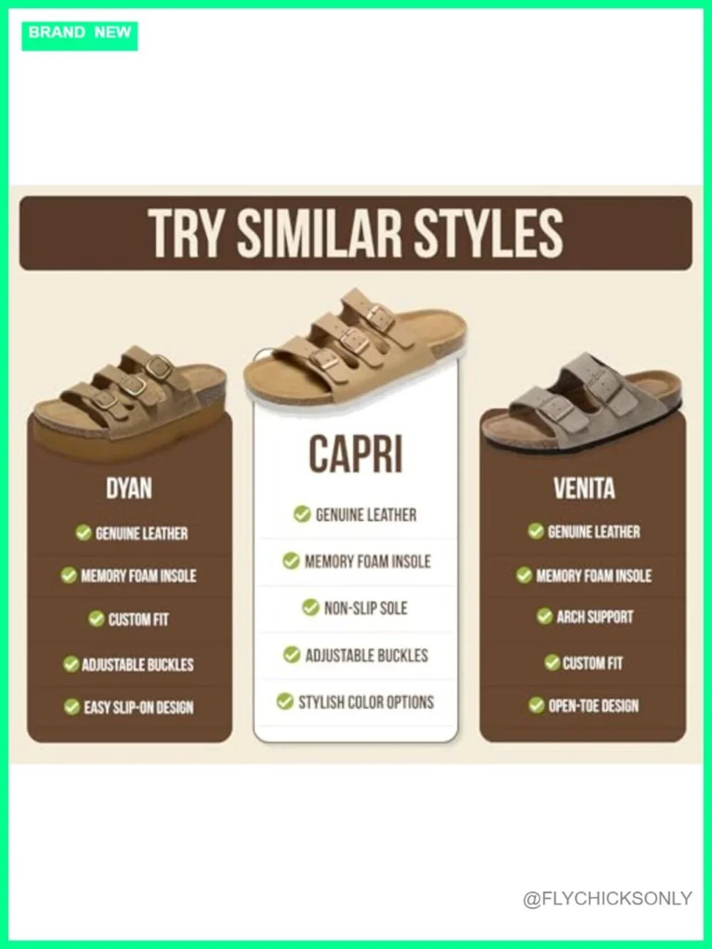 Genuine Leather Slide Sandals with Memory Foam & Cork Footbed